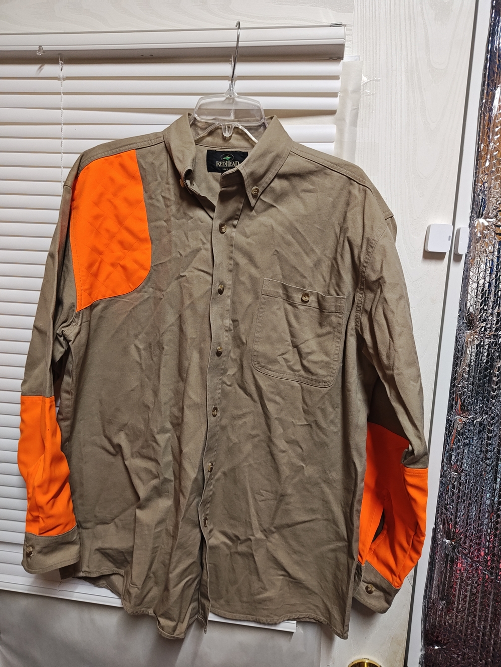 RedHead Men's Khaki Button-Down Shirt with Orange Accents